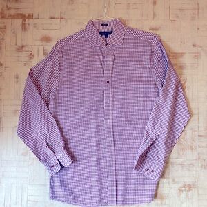 Tommy Hilfiger Men's Plum & White Checkered‎ Size (15/32-33) Long Sleeve Shirt